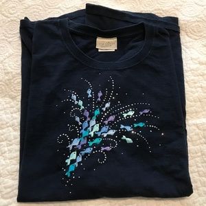Top Stitch navy blue t-shirt with embroidered fish—sparkles! (3X)